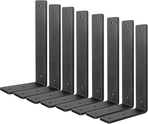 Floating Shelf Bracket 14 Inch, 8 Pack Heavy Duty Shelf Brackets, Black Wall Shelf Bracket for DIY Decorative with Mount
