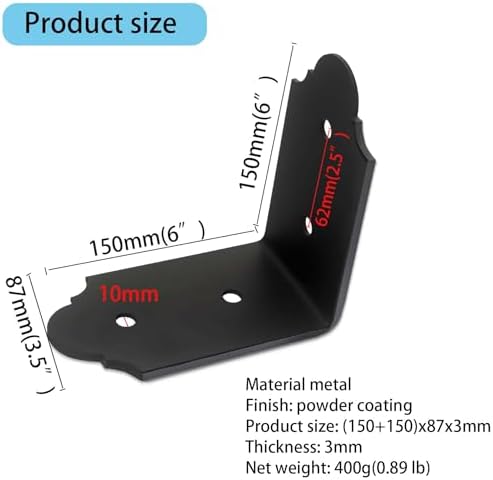 4Packs 90 Degree Angle Bracket Large L Brackets , 6" Heavy Duty Connector Brace, Building Products Decorative Knee Brace