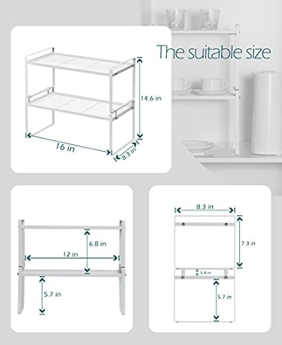 Shantton Cabinet Shelf Organizer, Pantry Shelf Rack, White 16x8.3x7.3