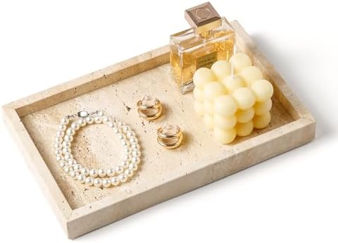 Italy Travertine Stone Vanity Tray for Jewelry, Perfume, Makeup, Candle,Natural Marble Decorative Trays for Bathroom Dre