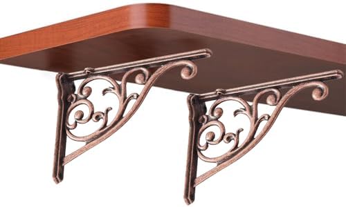 Heavy Duty Solid Stand,5 Inch 2 Pack Antique Copper,Right Angle Wall Panel Support Bracket,Decorative Shelf Bracket,Heav