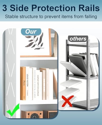 5-Tier Tall Book Shelf, Metal Bookcase with Adjustable Shelves