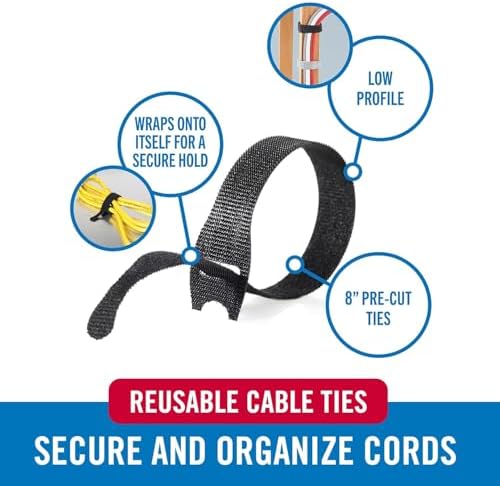 VELCRO Brand Complete Desk Cable Management Kit | 8in Mountable Cable Sleeve 2pk + 150pk Reusable Cable Ties + Desk & Ni