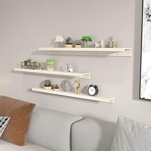 Giftgarden 47 Inch Floating Shelves for Wall Creamy White Beige Wood-Grain, Long Picture Ledge Large Wooden Photo Shelf 