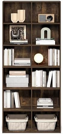 Furinno Basic Book Shelf, 12-Cube Bookshelf, Bookcase with Open Shelf, Cube Storage Organizer, 12 x 32 x 71, for Living 