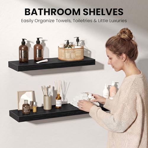 48" Floating Shelves for Wall, Set of 2, 8" Deep, 1.5" Thick, Black