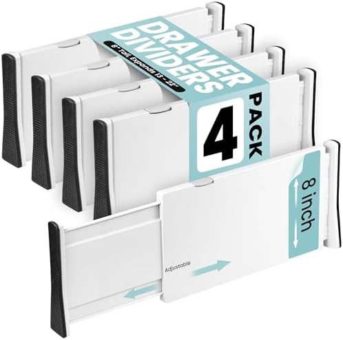 RAPTUROUS White Expandable Drawer Dividers (8" Tall, 13"-22" Long, 4 Pack - White)