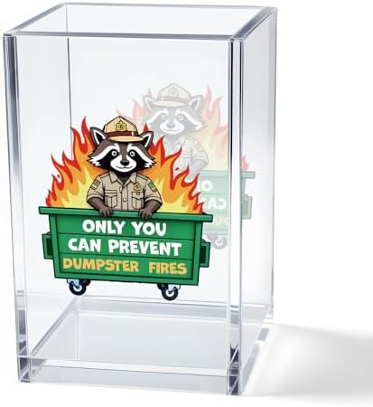 Only You Can Prevent Dumpster Fire Acrylic Cosmetic Pencil Pen Holder Cup, Funny Raccoon Pen Holder Cup, Raccoon Gifts, Humor Sarcastic Work Gag Gifts for Women Men Employee Coworker Friend