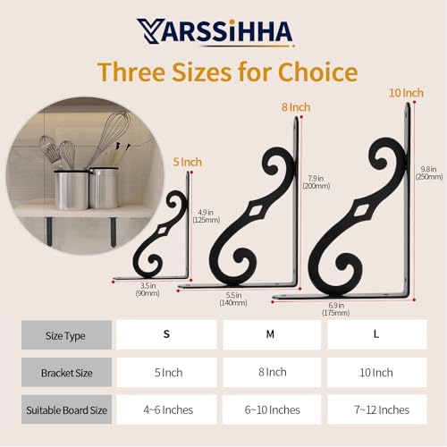 Yarssihha 5 Inch Decorative Shelf Brackets, 6 Pack Wall Mounted Metal Shelving Brackets, Heavy Duty Shelf Supports, Rust