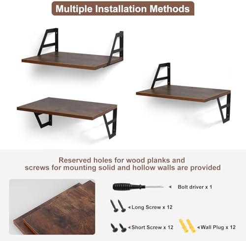 Tectocker-DOU 2 Pc Deep Floating Wall Shelves, Heavy Duty, 15.7×11.8, Brown