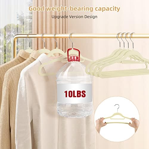 20 Pack Non-Slip Velvet Suit Hangers with 360° Swivel Hook - Space Saving Beige Clothes Hangers, Heavy Duty for Adults