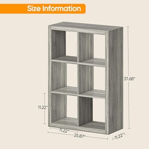furtble Bookshelf with Storage Bin, 6-Cube Storage Organizer, Modern Wood Open Bookcase, Multifunctional Display Shelf f