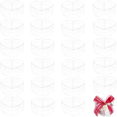 KissYou 24-Pack Acrylic Heart Shaped Box Clear Candy Box, 3.4x3x1.6 Inch