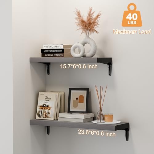 SKYSEN Floating Shelves for Wall Set of 6, 15.7in Wood Wall Shelf for Decor, Bathroom, Bedroom, Storage, Book,Kitchen, L