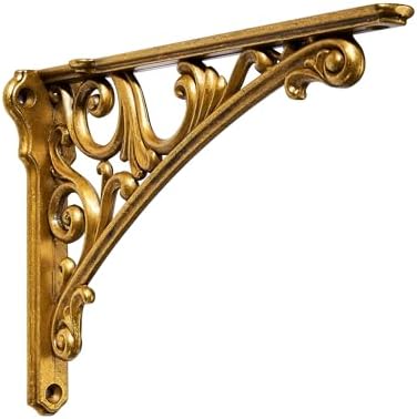 Khtumeware Shelf Bracket 12 Inch, Decorative Brackets for Shelving, Heavy Duty Vintage Brass Ornate Shelf Bracket, Hardw