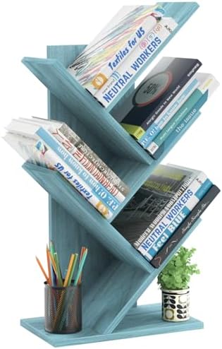 SHEEPAM Small Tree Book Shelf,5 Tier Bookshelf, Wood Desktop Bookcase