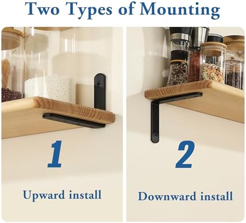 Mooche Black Shelf Brackets, Heavy Duty Floating Shelf Bracket for Wood Shelves, Wall Mounted Metal L Brackets, Wall She