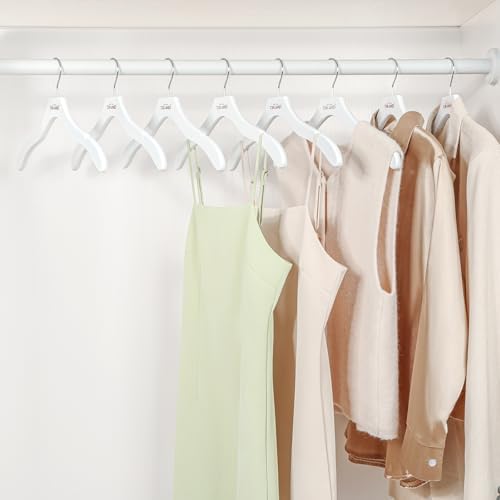 TOPIA HANGER Wooden Hangers for Women, Premium Sweater Hangers No Shoulder Bump, 360° Swivel Hook and Cut Notches Clothes Hangers for Sweater, Coat, Shirts, Hoodies, Dress, 24 Pack White CT85W