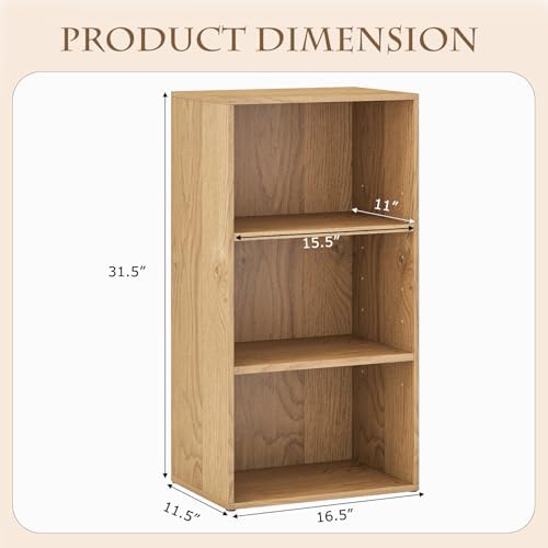 POWERSTONE 3 Tier Bookcase Set of 2, Small Open Bookshelf, Wooden Storage Book Shelf with Adjustable Panels for Living R