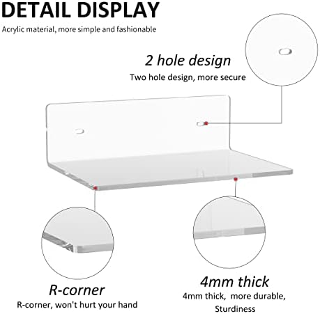 Sezanrpt 9 Inches Acrylic Wall Shelves 2 Pack, Floating Shelf for Wall Mounting, Acrylic Display Ledges for Funko Pop Figures, Home Décor, Living Room, Gaming Room, Plants(9 inch, Clear)