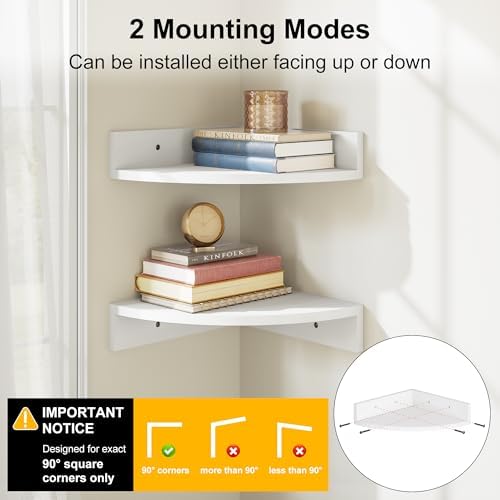 Alsonerbay Wood Corner Floating Shelves with Graduated Size 3-Pack, White