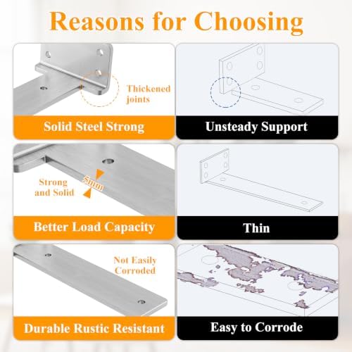 Stainless Steel Floating Shelf Brackets 10 inch 8 Pack L Brackets for Floating Shelves Heavy Duty Shelf Bracket for DIY 