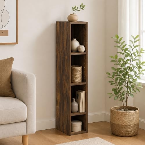 3-Tier Narrow Bookshelf, 6-Inch Width Bookcase, Book Shelf with Storage Shelf, 9.3 x 5.9 x 31.5, for Living Room, Home O