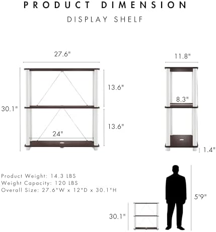 Homes: Inside + Out Apexa Modern 3-Tier Wide Shelving Units, Collectibles Display Shelves, Easy Assembly Standing Shelf,