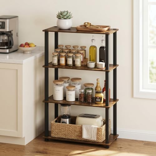 Furinno TURN-S-TUBE Storage Shelves, 4-Tier Book Shelf, Corner Shelf, Toolless Open Shelves, for Organization and Storag