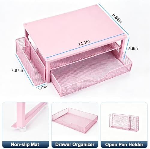 Spacrea Computer Monitor Stand with Drawer and Pen Holder, Pink