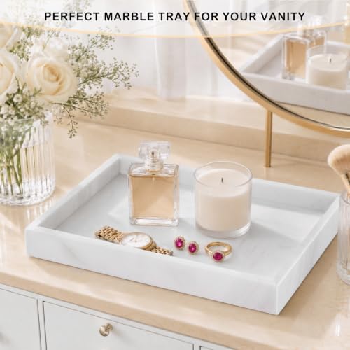 Bathroom Tray for Countertop, Marble Perfume Tray for Dresser Organizer, Marble Tray for Bathroom Counter & Home Decor, 