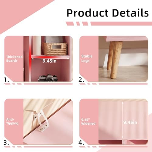 YAHARBO Small Light Pink Bookshelf,3 Tier Modern Kids Bookcase with Legs,5 Cube Wooden Bookshelves Storage Shelf,Book Sh