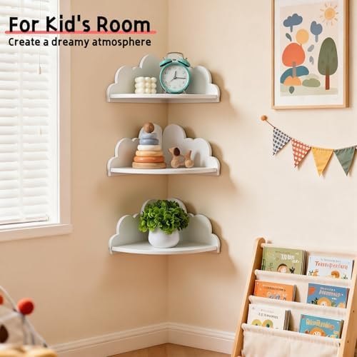 Cloud Corner Floating Shelves Set 3 Wall Mounted for Kid's Room