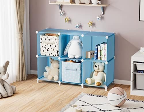 Portable Closet 6 Cube Closet Organizer and Storage Shelf Bookcase with Metal Hammer, Organizer Cabinet for Kids, Bedroo