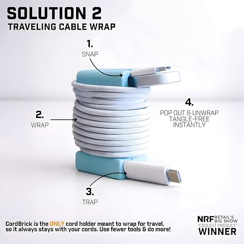 CordBrick 2PK Silicone + Steel Weighted Cord Holders for Nighstand, Cable Wraps for Travel, iPhone Accessories, Small Gr