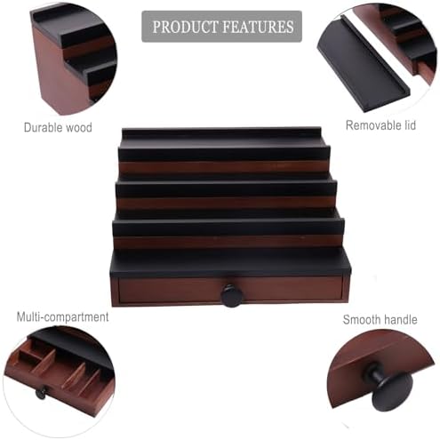 4 Tier Men's Cologne Organizer, Two-Tone Wooden Stand with Drawer Storage