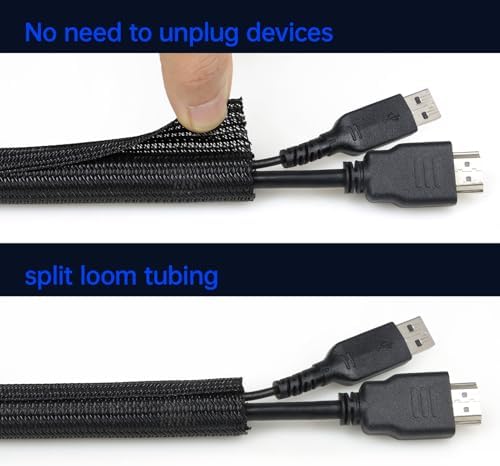 Cable Management, 16FT Wire Management Computer Cord Desk Organizer Protectors from Pets No Chew (Black, 13mm-(1/2"))