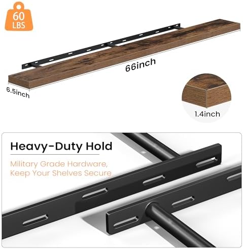 Fun Memories Floating Shelves for Wall 67 Inch, Set of 1 – Wall-Mounted Storage & Display Shelf with Invisible Bracket, 