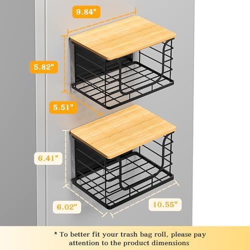 Ofiray-home Magnetic Shelf for Fridge Trash Bag Organizer, 2 Pack, Black