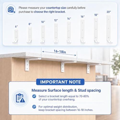 WINKER Countertop Support Bracket 4 Pack Heavy Duty 3/8" Thick Hidden L Shelf Bracket 20" x 8" x 2.5" Metal Corbels for 