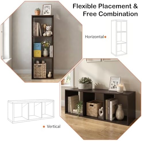 WannabeMyself【Easy Assembly】 3 Cube Storage Organizer with Anti-Tipping Kits,Reversible Open Back Book Shelf, Bookcase f