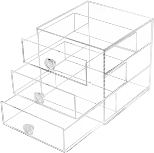 AJIODA Makeup Drawer Organizer Box with 3 Drawers, Acrylic Cosmetic Display Case Vanity Organizer Jewelry Storage Box St