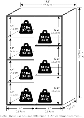7-Cube Bookshelf, Bookcase, Book Shelf, Cube Storage Organizer, 9.4 x 19.5 x 41.7, for Home Office, Living Room, Bedroom