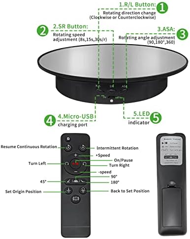 7.9" Mirror Motorized Rotating Display Stand Turntable with Remote & Battery Operated 17.6 LB,Photography Turntable Rota