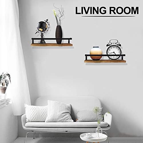 Hasitpro Bathroom Floating Shelves Rustic Wood Wall Mounted Storage Shelves for Kitchen Living Room,Sets of 2,Brown