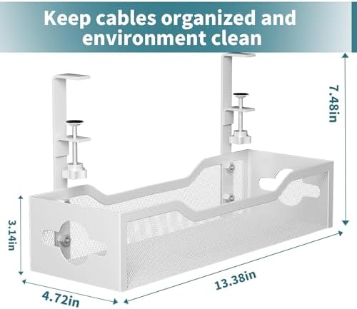 Under Desk Cable Management Tray 3 Pack, Cable Management Under Desk No Drill, Cable Organizer with Clamp for Wire Manag