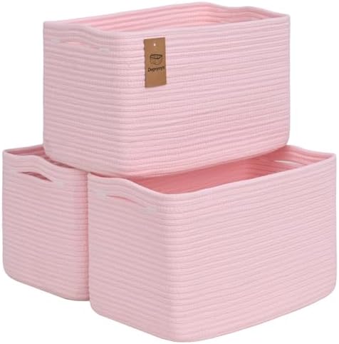 Baskets for Organizing,Storage Baskets,3 Pack Baskets for Shelfves,15"×10"×9" Woven Pink Basket,toy storage bins,bins for organization