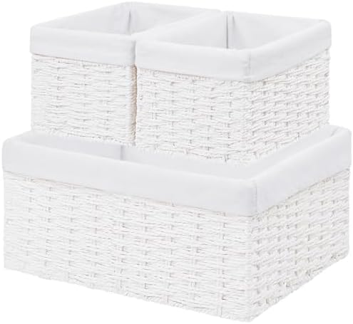 Vagusicc Wicker Basket, Set of 3 Hand-woven Storage Baskets for Organizing, Decorative Rectangle Wicker Storage Basket B