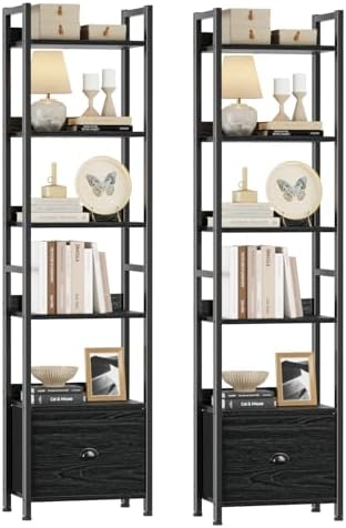Furologee 6 Tier Bookshelf Set of 2,Industrial Bookshelves and Bookcases