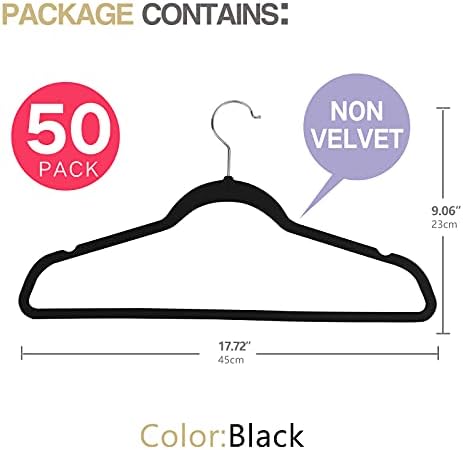 50 Pack Slim Plastic Clothes Hangers, Black